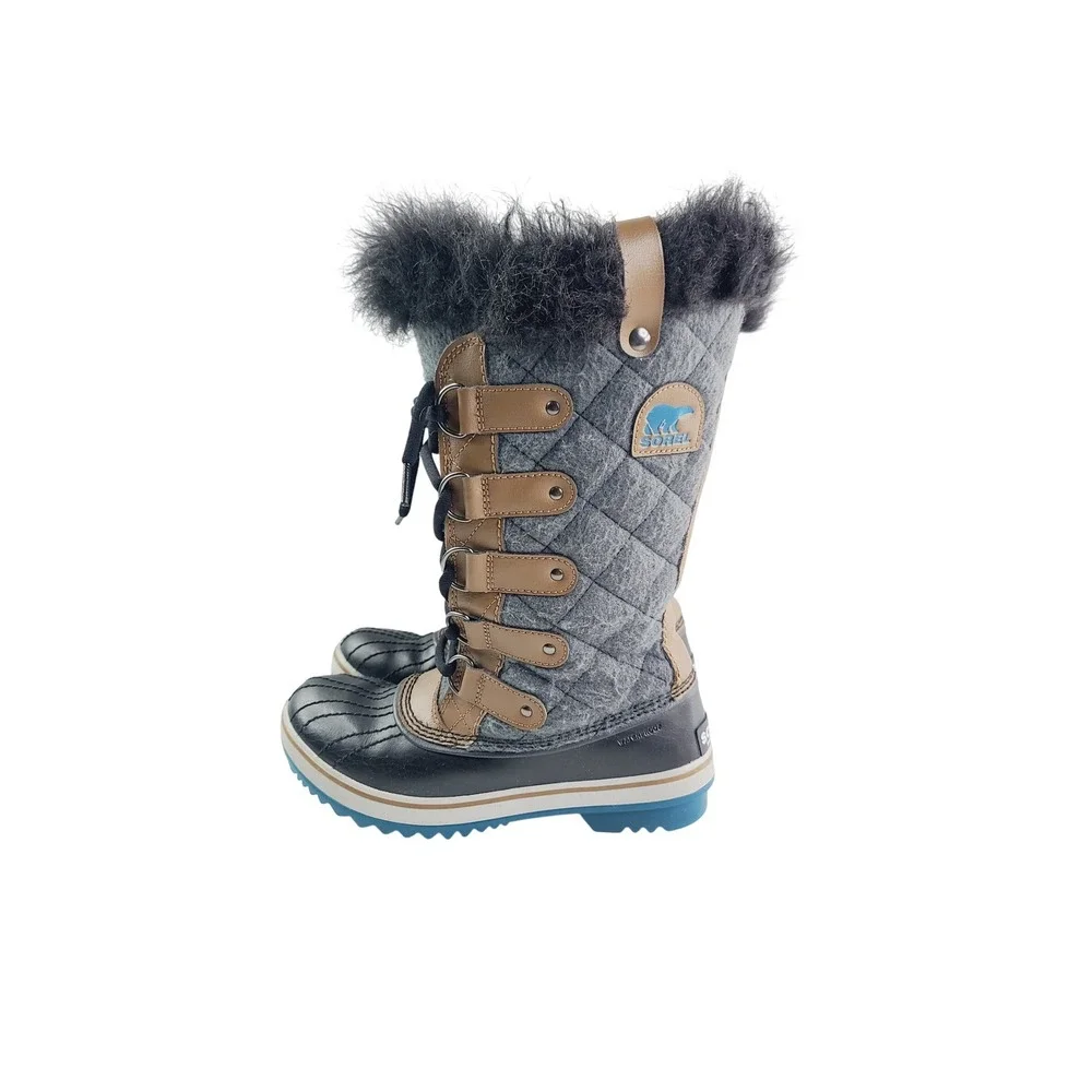 Sorel, Lace-up Round Toe Casual, Outdoor Snow Boots, Women, Size 6.5 Black/Gray.